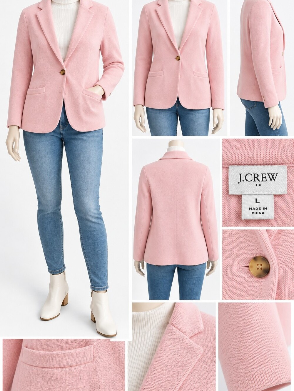 J Crew Pink Women's Blazer Classic Single-Button Luxury Sweater Jacket L